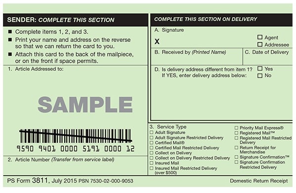 certified mail green card